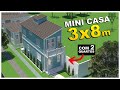 Mini casa 3x8m - Com 2 quartos/Projeto de casa/Plano de casa