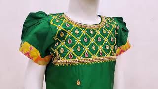 Prince N Princess - Green Yellow AARI Work Pattu Pavadai screenshot 4