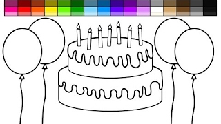 Learn Colors For Kids And Color Chocolate Birthday Cake And Balloons Coloring Page