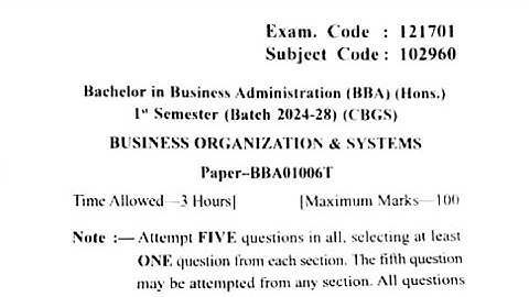 Gndu BBA 1st Semester Business Organization & Systems Question Paper 2024
