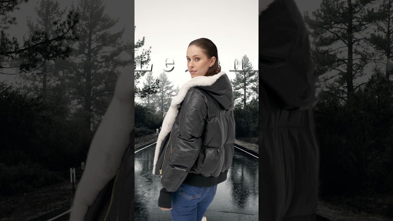 lebeni black lambskin leather fur hodie 