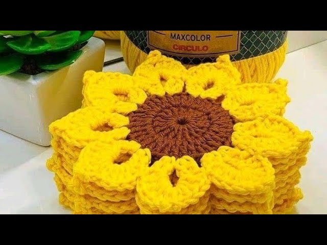 Sonnenblumen Untersetzer häkeln  Sunflower Coaster crochet 