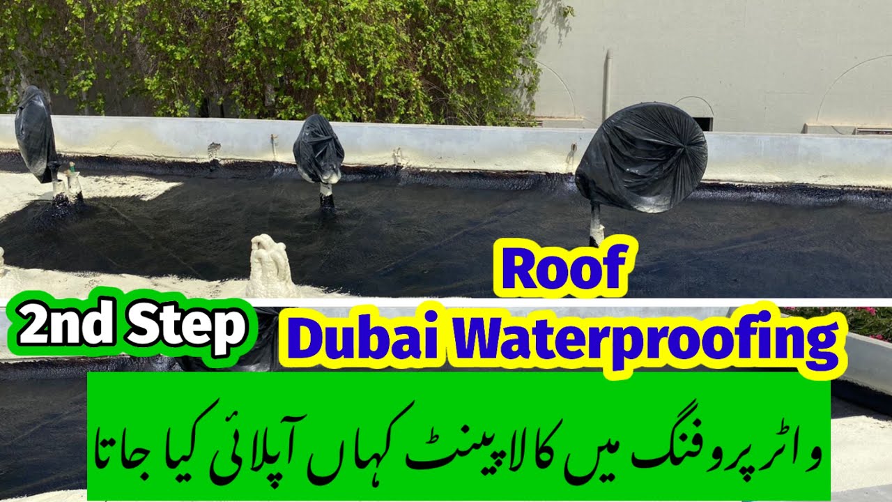 2nd Step Roof Water Proofing Dubai/Water proofing Applying Black Paint