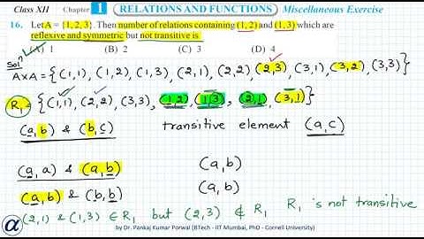Q16 Misc Ex Ch 1 R&F XII Maths Let A = {1, 2,3}. Then number of relations containing (1,2) and (1,3)