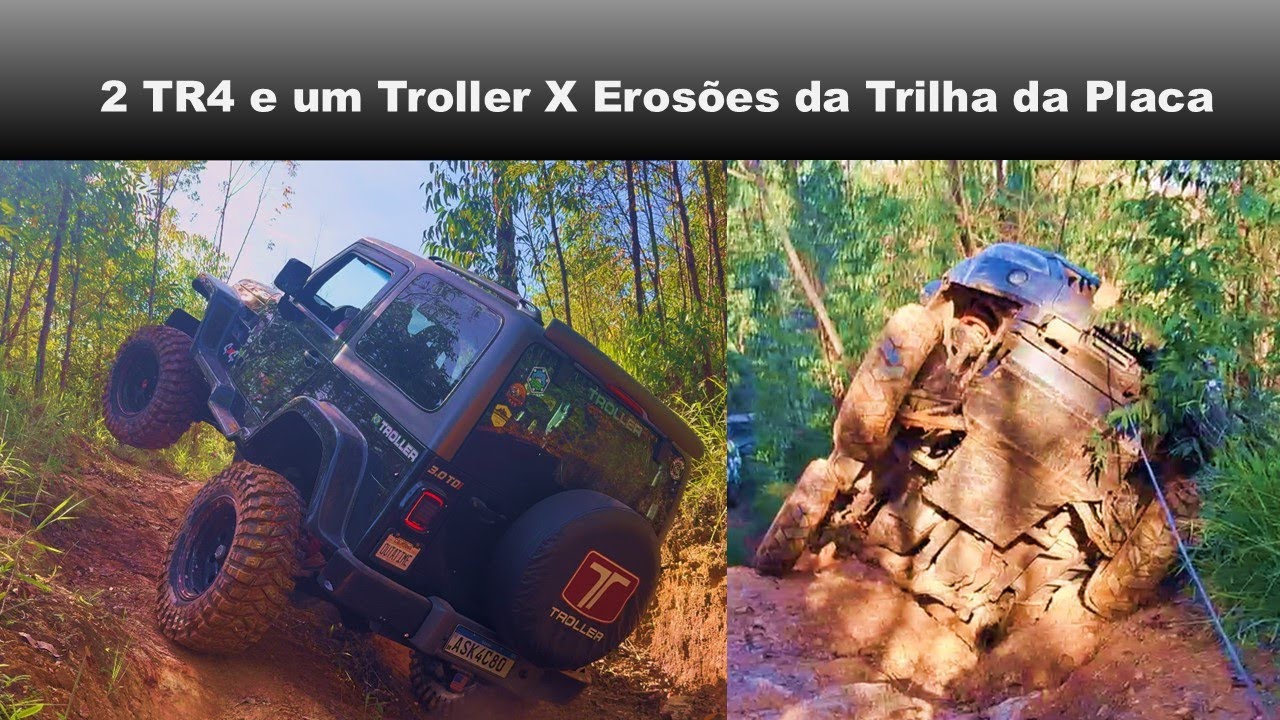 2 TR4 e um Troller vs erosões enormes na Trilha da placa. Offroad, trilha, 4x4.