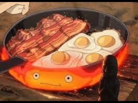 ジブリ飯 カルシファー召喚して ハウルの動く城のベーコンエッグを作ってラピュタのあれで食べる Make A Bacon Egg In A Ghibli Style With A Bonfire Youtube