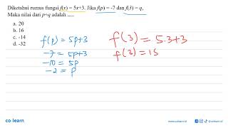 Given the function formula f(x) = 5x + 3. If f(p) = -7 and f(3) = q, then the value of p+q is... ...
