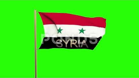 Syria Flag With Title Waving In The Wind. Looping Sun Rises Style. Animation