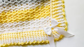 EASY crochet baby blanket pattern with BEAUTIFUL fan stitch perfect for beginners HOW TO CROCHET