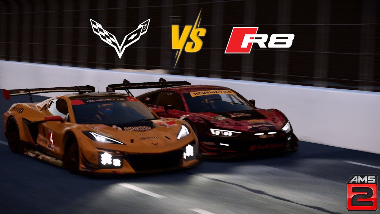 [AMS2] Corvette Z06 GT3.R VS Audi R8 LMS GT3 EVO II / Long Beach - YouTube