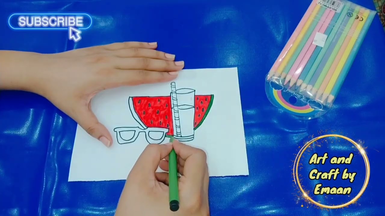 Summer Special Watermelon🍉 Drawing | Summer Drink Art | Summer Holidays homework ideas