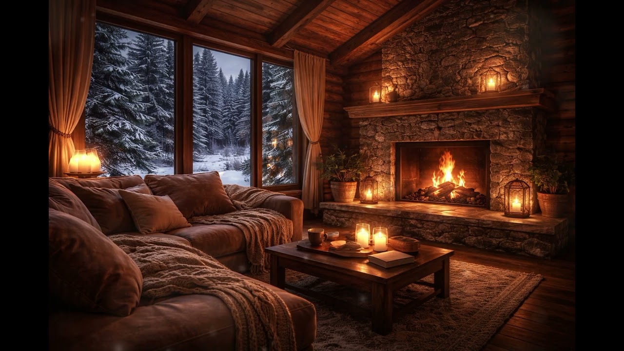 Gentle Night Piano | Warm Fireplace Cabin for Deep Sleep