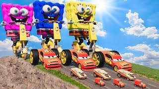 Big & Small: SpongeBob vs Red SpongeBob vs Blue SpongeBob on a motorcycle vs Pixar | BeamNG.Drive