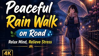Peaceful Rain Walk on Road | Relax Mind, Relieve Stress , rain music