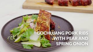 Barbecued gochujang pork ribs with pear, radish and peanut