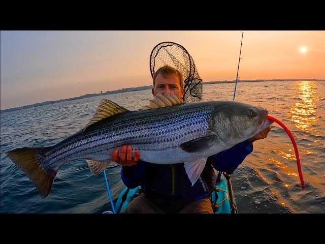 Ocean Kayak Fishing For 30+ Pound Striped Bass! 