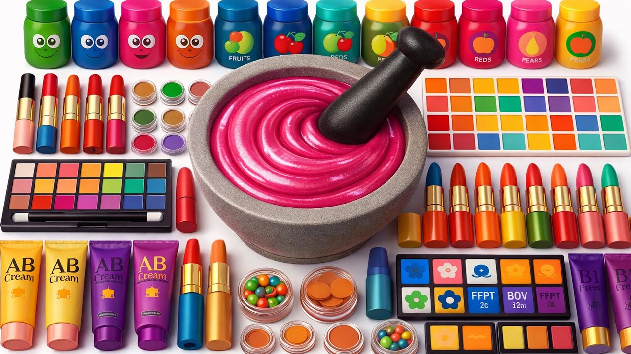 فيديو مرضي | مزج مستحضرات التجميل اللامعة والكرات الإسفنجية في سلايم لامع | ASMR سلايم استرخاء