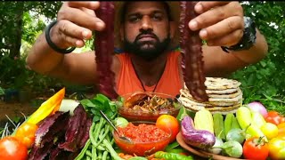 Raw Red wing beans with coconut roti and spicy pork curry/ Food Eating Show [ASMR]