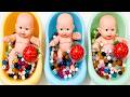 Full of 3 Rainbow BathTubs Candy with M&amp;M's &amp; Magic Slime Cutting Video