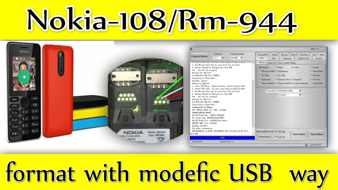Nokia 108 flash/format by miracle with USB way YouTube