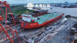 30000 ton large deck barge Houde 198 launched by roller airbags&ship launching airbags