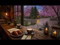 Relaxing Jazz Piano in Spring Rain 🌧️ Cozy Cafe Window Ambience for Study, Relax &amp; Sleep