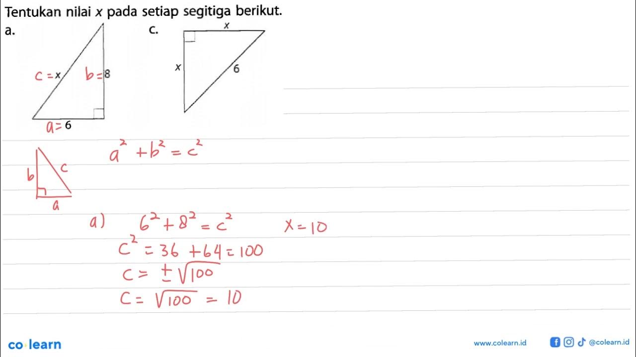 tentukan-nilai-x-pada-setiap-segitiga-berikut-a-x-8-6-c-x-x-6-youtube