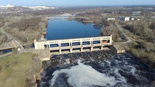 Плотина на реке Северский Донец у поселка Райгородок Славянский район вид местности с высоты 4К