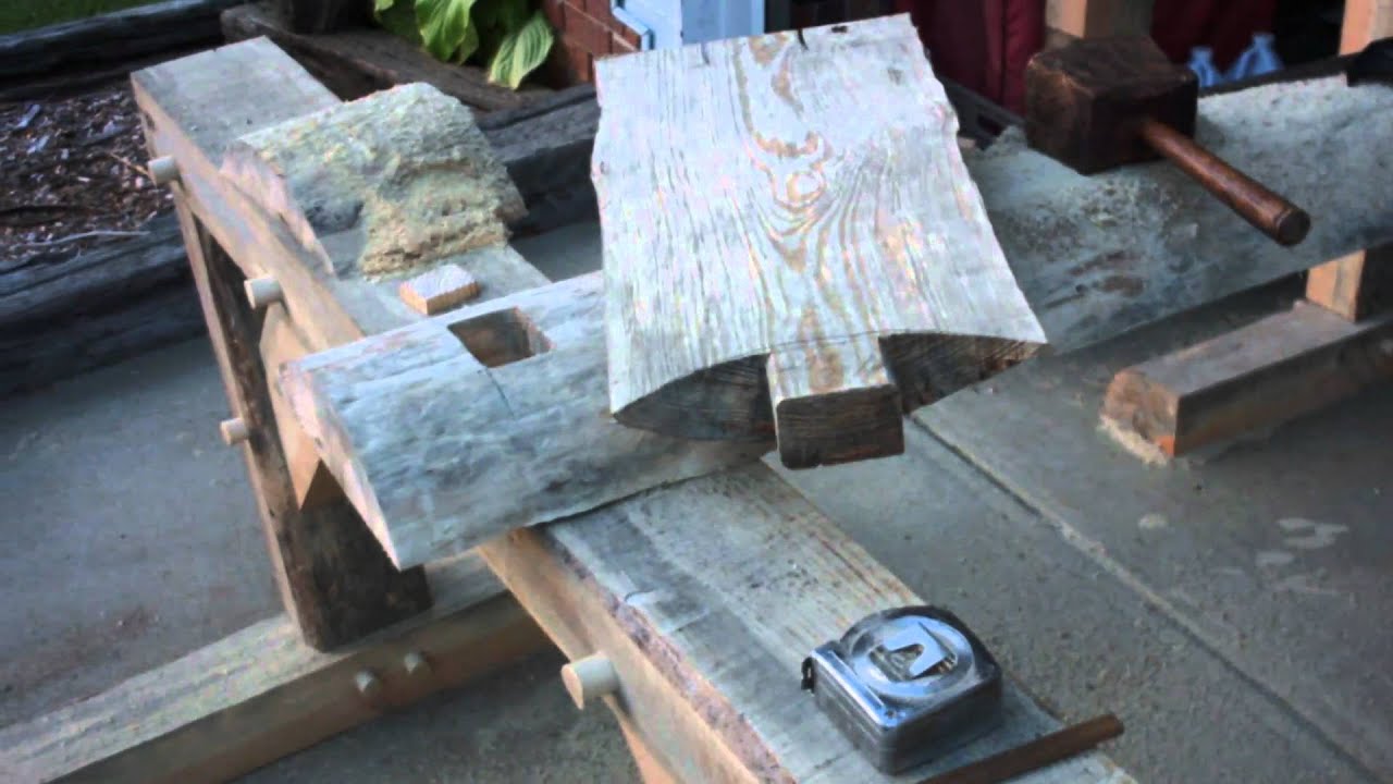 Timber Frame Sitting Bench From A Log Slab - First Bench 