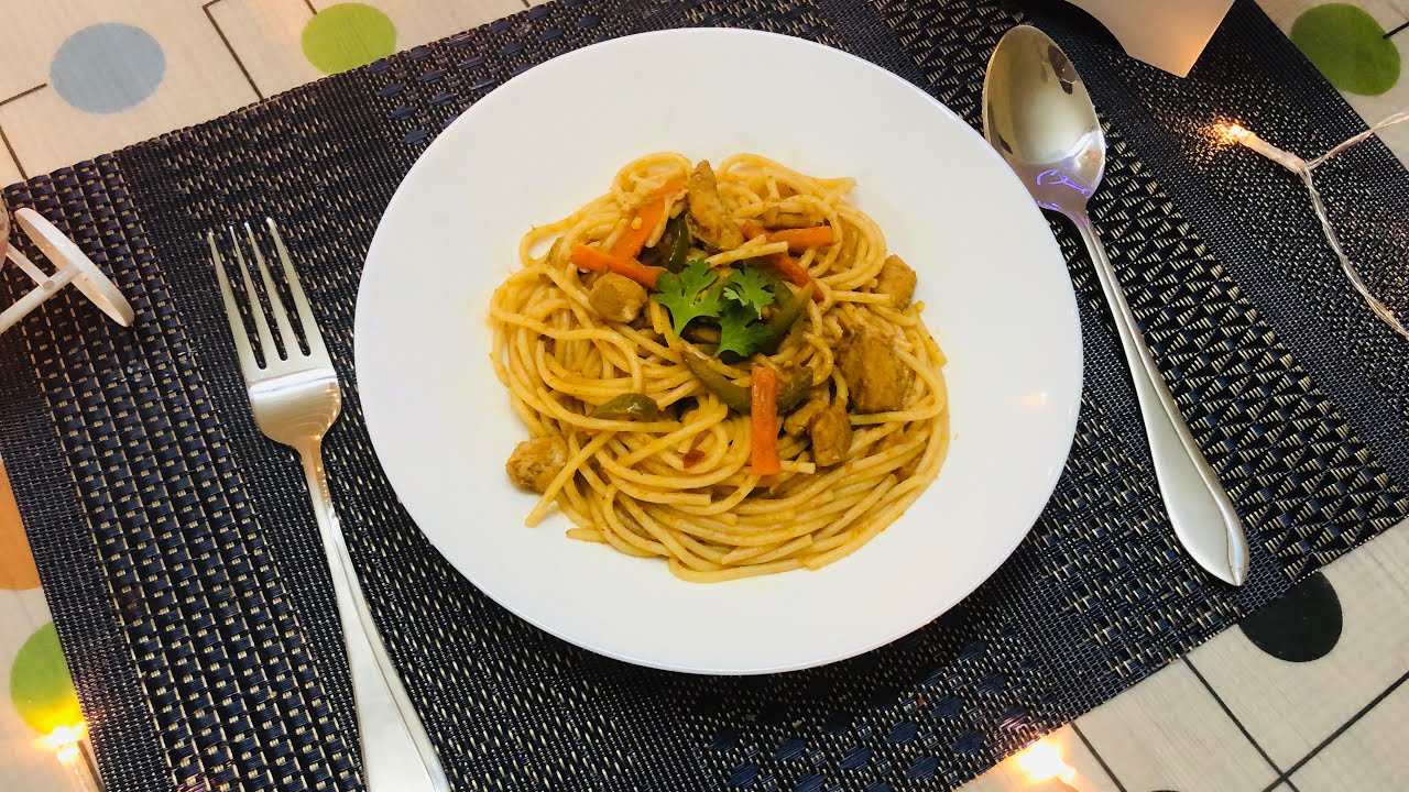 Chicken SpaghettiSpaghetti with desi style recipeSpaghetti without cheeseDesi Tarka Modern