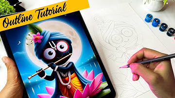 Jagannath ji Drawing, Rath Yatra Special Jagannath Drawing, Outline Tutorial