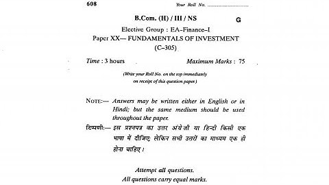 B.COM(Hons.)3rd year paper/FUNDAMENTAL OF INVESTMENT/DU SOL