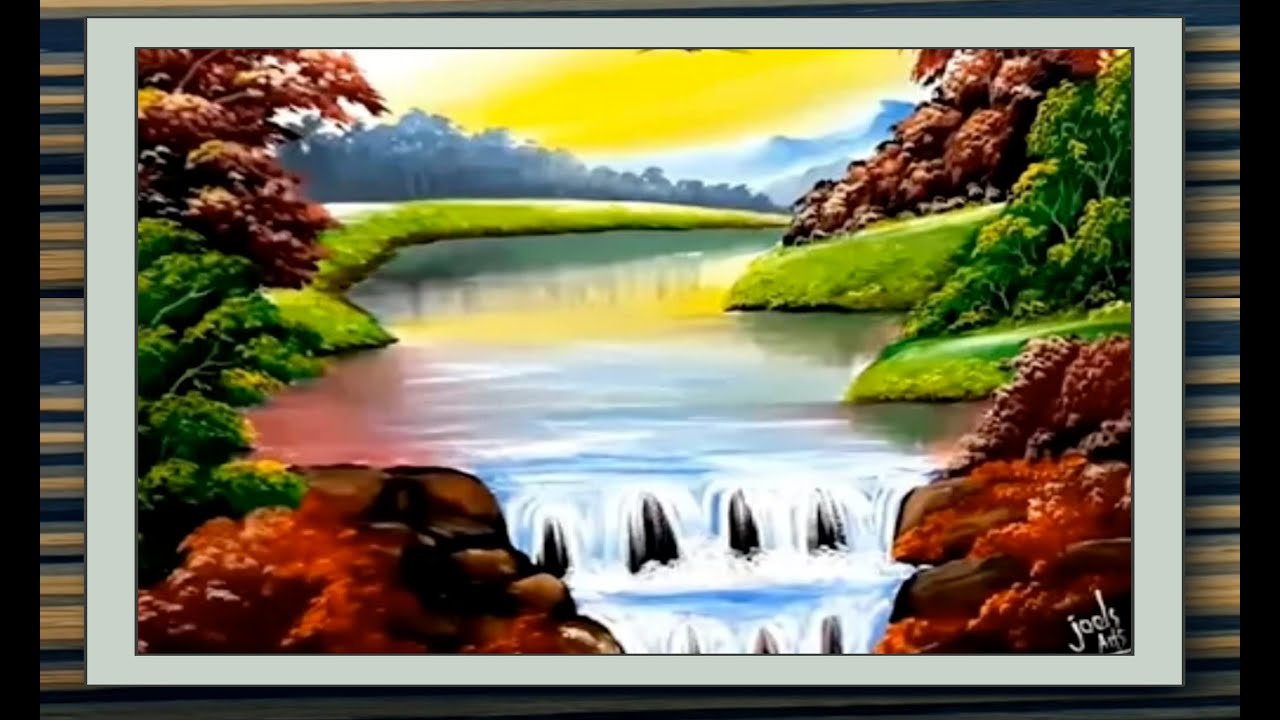 cara mudah melukis pemandangan  sungai di pegunungan YouTube