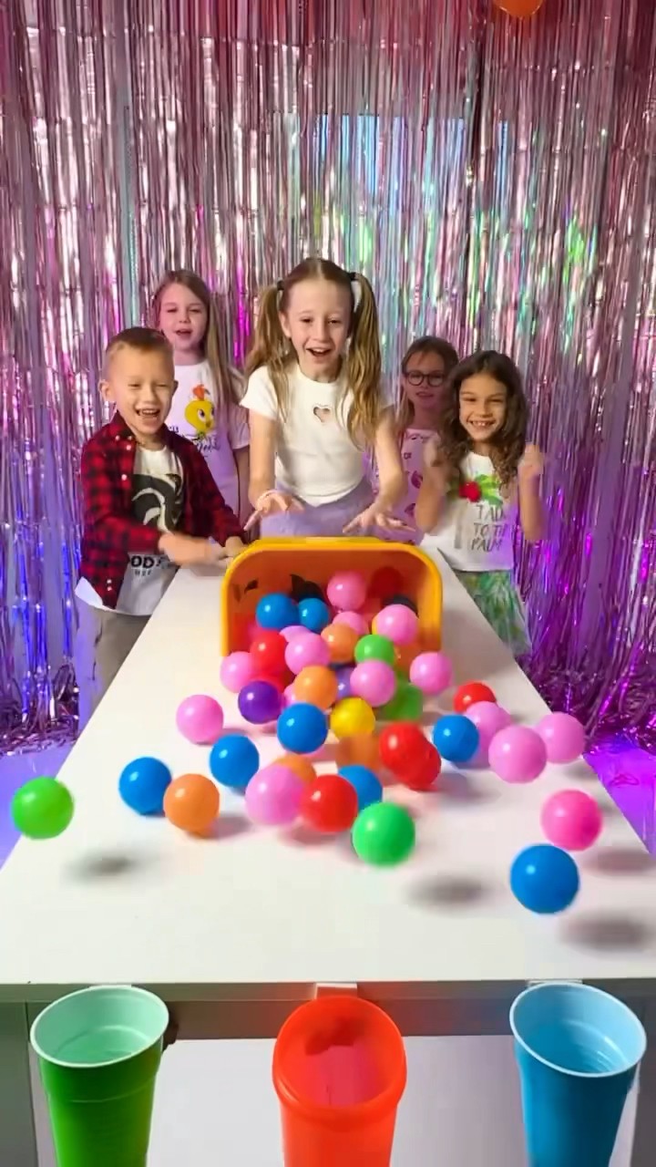 Nastya and balls challenge with her friends