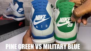 TOUGH DECISION! PINE GREEN JORDAN 4 SB VS BLUE JORDAN 4  WHICH ONE YOU CHOOSING? WITH ON FOOT