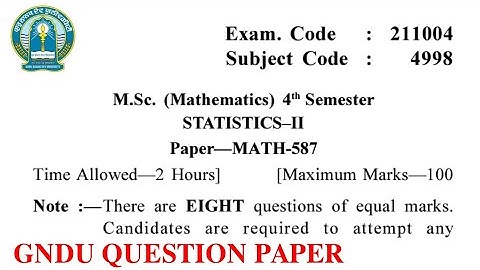 Gndu Msc Mathematics 4th Semester Statistics Question Paper || MSc Mathematics 4th Semester Paper