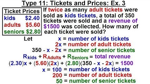 Algebra - Ch. 2: Word Problem (43 of 46) Type 11: Tickets and Prices: Ex. 3