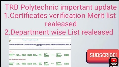 TRB Polytechnic important update CV merit list released(Below description link available)