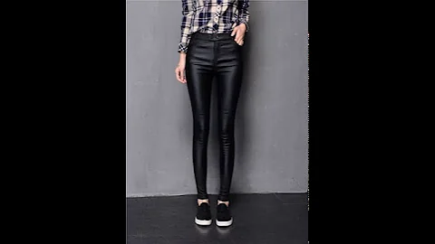Fashion slim plus plush faux leather Pu wearing leather pants, pencil pants feet pants.avi - DayDayNews