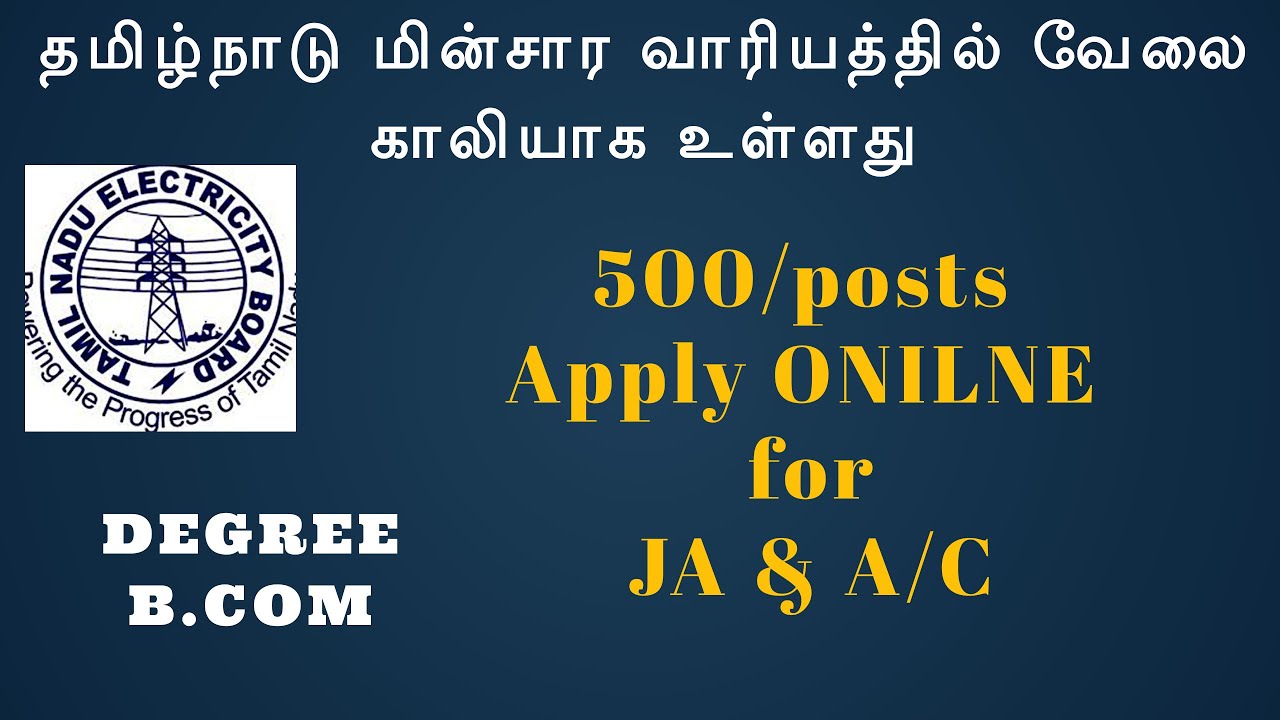 TNEB Junior Assistant/Accounts |தமிழ்நாடு மின்சார வாரியத்தில் வேலை வாய்ப்பு 500 Jobs