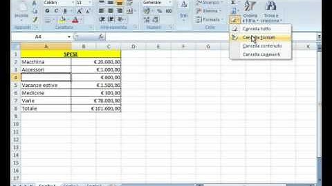 tutoria celle Excel lezione 12 come cancellare il contenuto di una cella