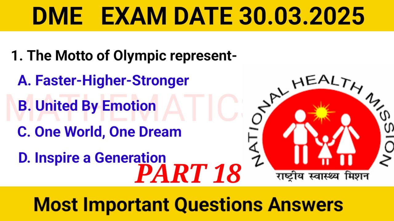 DME Exam Gk Questions Answers | DME Non Technical Exam | 30th March 2025 | Mathematics Class |