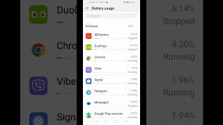 Battery usage statistics for services and applications in Huawei screenshot 1