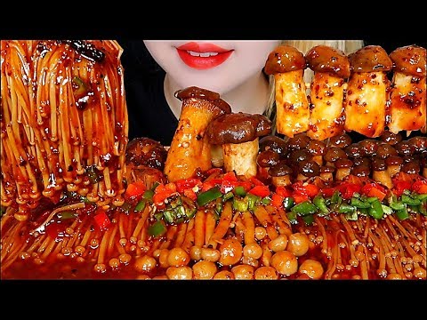 ASMR SPICY MUSHROOM FEAST ?ENOKI MUSHROOM, KING OYSTER MUSHROOM Mukbang Eating sounds