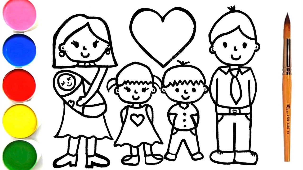 Drawing And Coloring A Family Of 5 🧔👩‍🦰👩🧒👶🌈 drawing for kids & toddlers