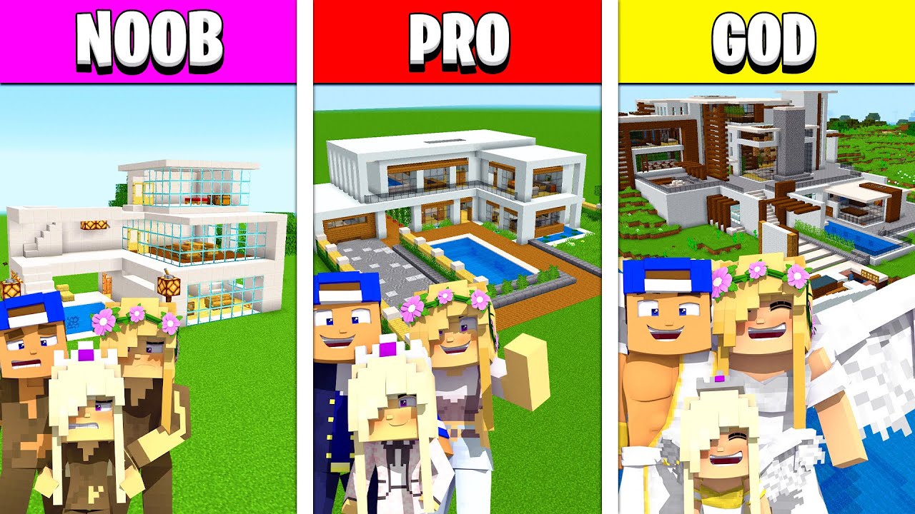 NOOB vs PRO vs GOD GIRLS POOL PARTY HOUSE IN MINECRAFT... Little Leah