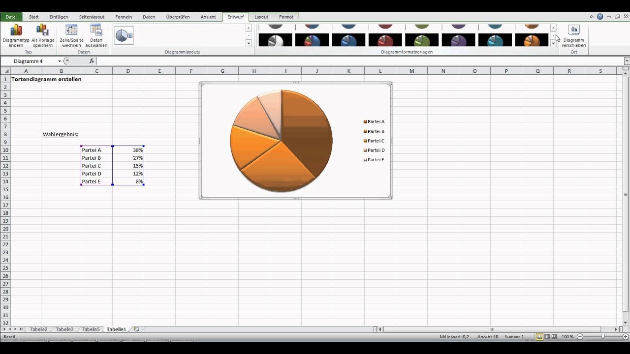 Tortendiagramm In Excel Erstellen Excel Fur Einsteiger Youtube