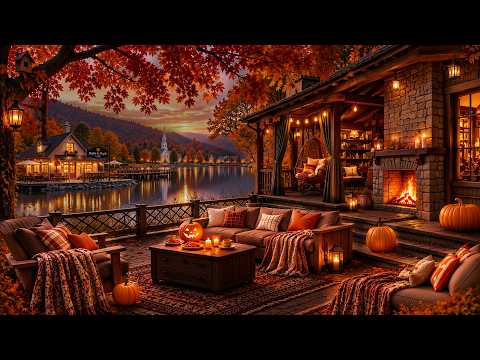 Cozy Fall Jazz on a Lakeview Cabin 🍂 | Warm Fireplace Ambience for Work & Creative Flow