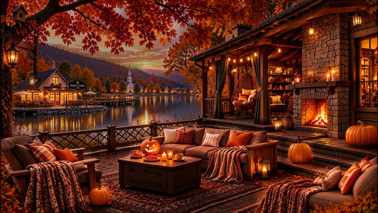 Cozy Fall Jazz on a Lakeview Cabin 🍂 | Warm Fireplace Ambience for Work & Creative Flow