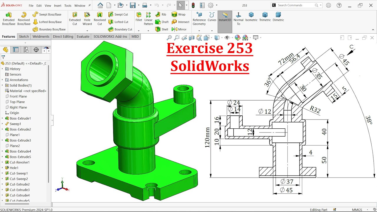 solidworks basic part - exercise 25 - youtube Images... SolidWorks Tutorial For Beginners-Exercise 253 - YouTube